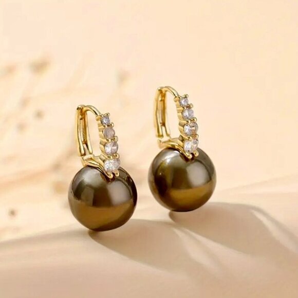 Independent Jewelry - Bohemian Retro 14K Gold Plated Dark Pearl Drop Earrings